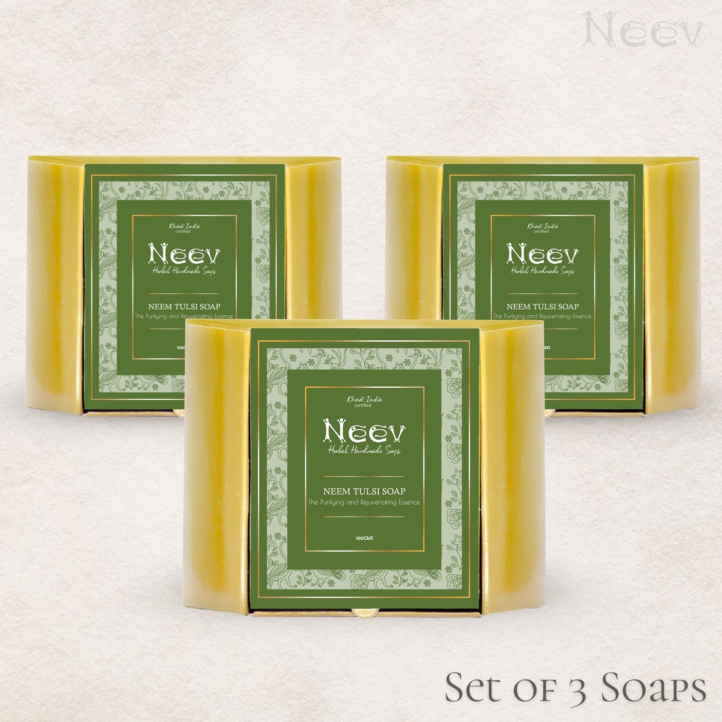 NEEM TULSI HANDMADE SOAP - THE PURIFYING & REJUVENATING ESSENC - SET OF 3